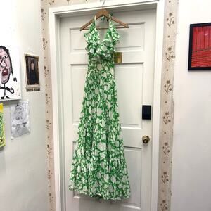 Vintage 1960s Floral Halter Maxi Dress Peasant Spring Summer Backless Cottage